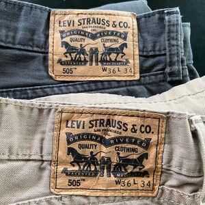 2 pair Levi’s 505 jeans Tan Dark Gray 36x34